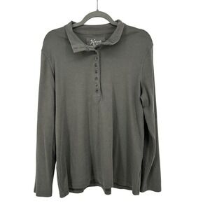 Natural Reflections Mens XL Gray Long Sleeve Button Henley Shirt Cotton Blend‎